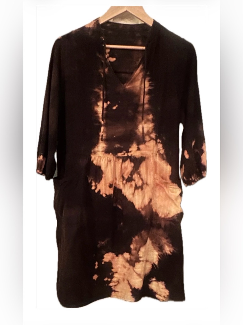 Gorgeous🔥Black Tunic Dress.Hand-made Reverse-Dye cotton. Pockets. One-of-a-kind